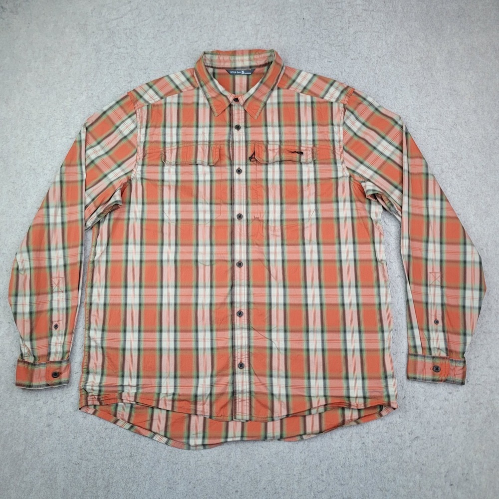 Sitka‎ Gear Globetrotter Shirt Mens XL Orange Plaid Lightweight Long Sleeve